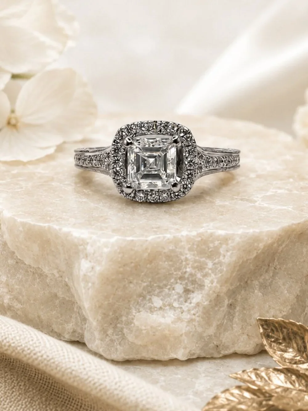 Vintage Selene Square Halo Ring